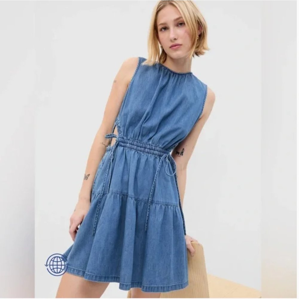 NWT Denim Side-Tie Cutout Mini Dress with Washwell - XS
